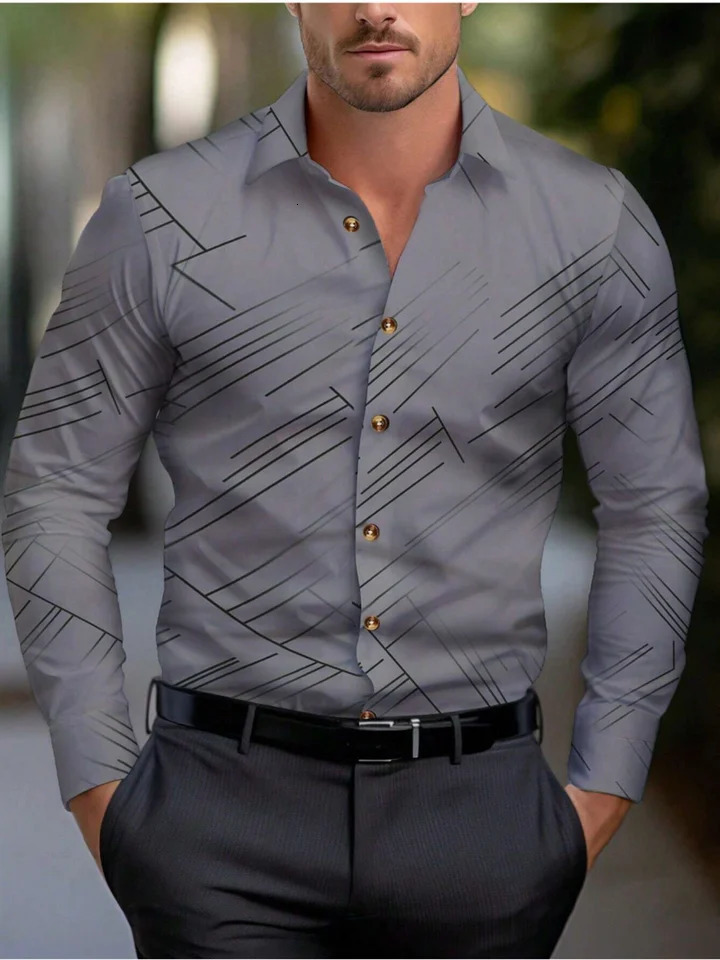 Mens round neck shirt long sleeved striped lapel casual for spring autumn winter and summer 251029