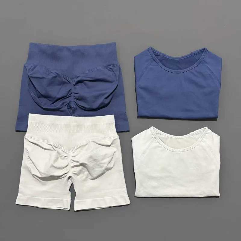 2 Piece Women Yoga Suit High Elastic Seamless Sportswear Slim ShortSleeved Top High Waist Leggings Running Workout Sports SetXJ251029