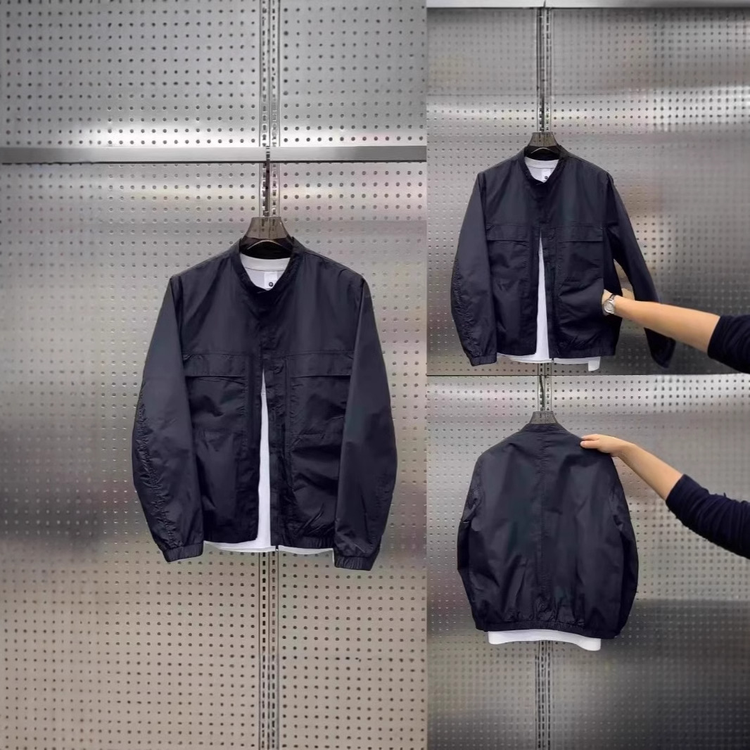 Minimalist Henry Collar Workwear Jacket Spring Top Versatile Designer Jacket Casual Baseball Collar Versatile Short Slit Jacket