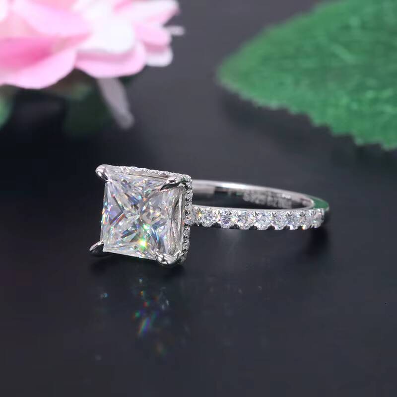Yingma Fine Jewelry 925 Silver 14k 18k Solid Gold 2ct Princess Cut square Moissanite Ring