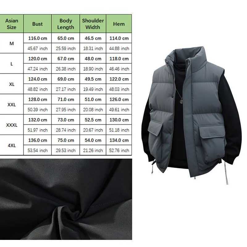 Winter Warmth Vest Solid Color Mens Stand Collar Sleeveless Casual Cargo Thermal Vest Male Thickened Warmth Sleeveless Jacket W251029
