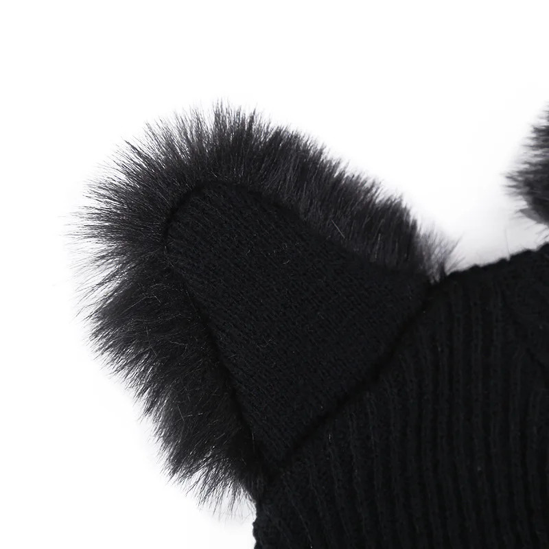 Warm Winter Hat For Women Wool Knitted Cat Ears Faux Mink Hats Skullies Fur Pompom Caps Female Beanies Bonnet Femme 251013