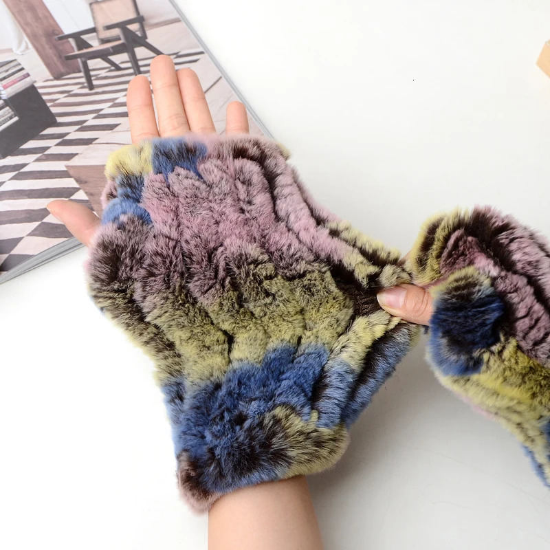Winter Warm Real Fur Fingerless Gloves Women Knit Fur Mitten Girls 100 Real Genuine Knitted Rex Rabbit Fur Mittens 251029