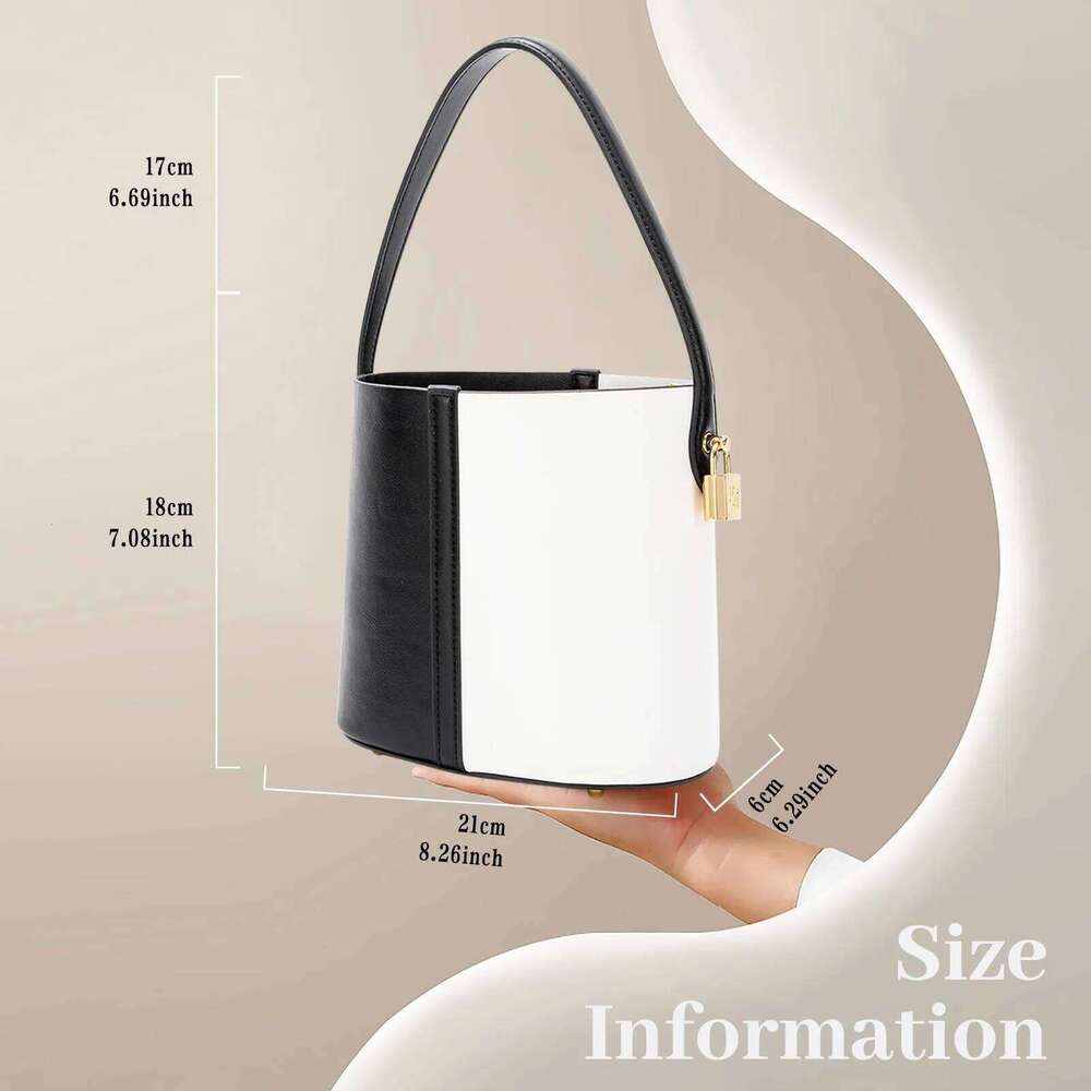 Fashionable Pu Material Banquet Business Office Women's Large Capacity Bucket Bag New 2024 Color Block Handbag
