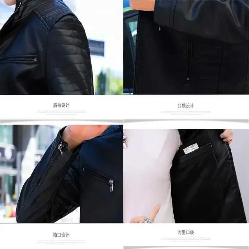 Autumn Winter Stand Collar Loose Casual PU Lether Jacket Male Add Velvet Warm Zipper Coat Men Trend Fashion Cardigan Top OutwearT251029