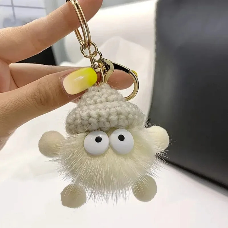 Cute Mink Fur lanyard Briquettes Keychain Car KeyRing Pendant Plush School Bag Pendant Gift kawaii backpack keychains 251029