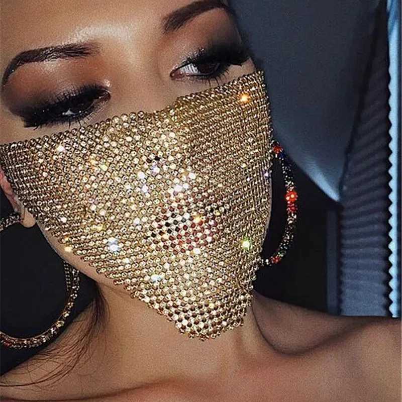 2020 Trendy Reticulated Rhinestone Face Mask for Female Vintage Bling Crystal Mouth Mask Popular Jewelry GiftW251029