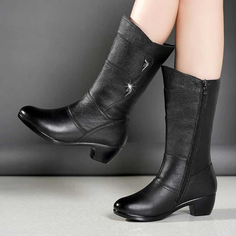 New Winter Elegant Fashion Chunky Midcalf Boots Round Head Sexy Comfortable Side Zipper Fashion Womens Knight Boots Z251029