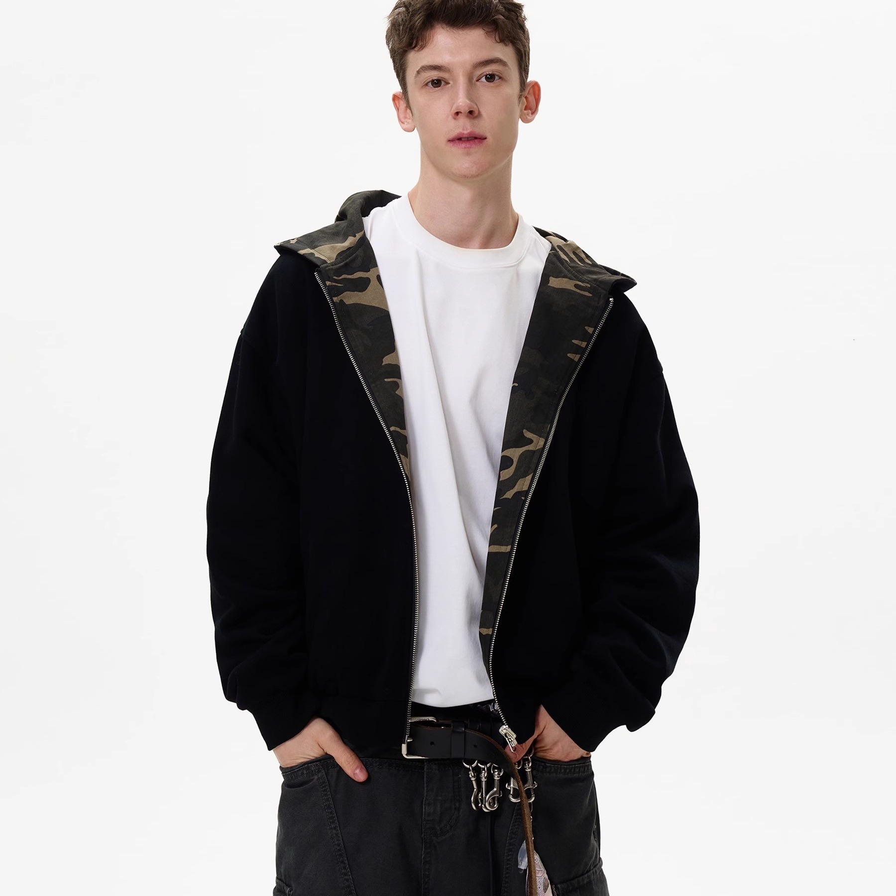 Streetwear American Style Designer Jacket Jacket Camouflage Reversible Cardigan Hooded Sweatshirt Men's Loose Casual Couple Jacket