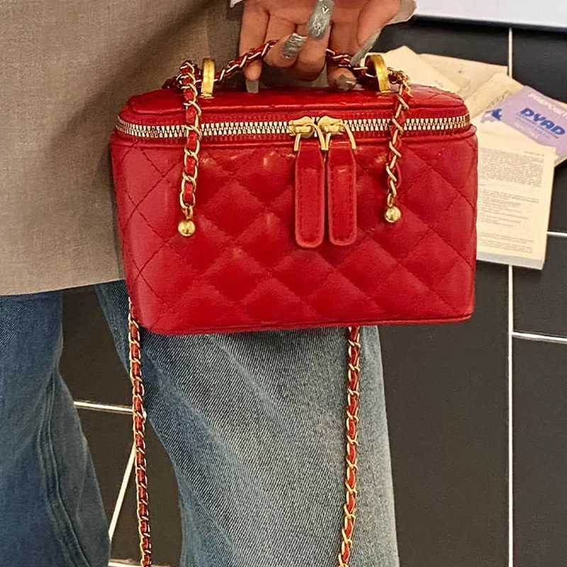 Highgrade Box Shape Crossbody Bags Women Korean Style Summer Versatile Double Zippers Chains Single Shoulder Bucket Bags W251029