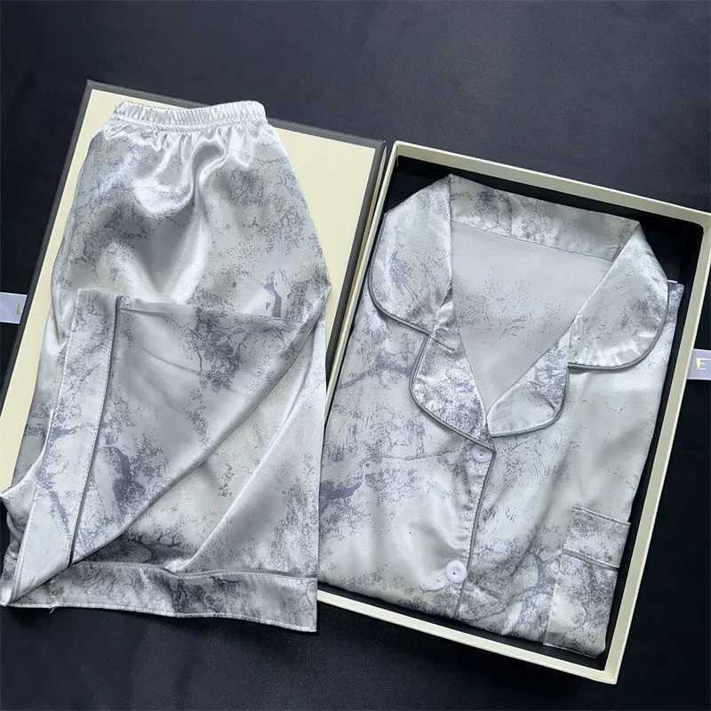 Big Size Women Pajamas Set Ice Silk ShortSleeved Girl Home Wear Solid Ladies sleepwear TwoPiece Comforts Cherry Print Fall AndT251029