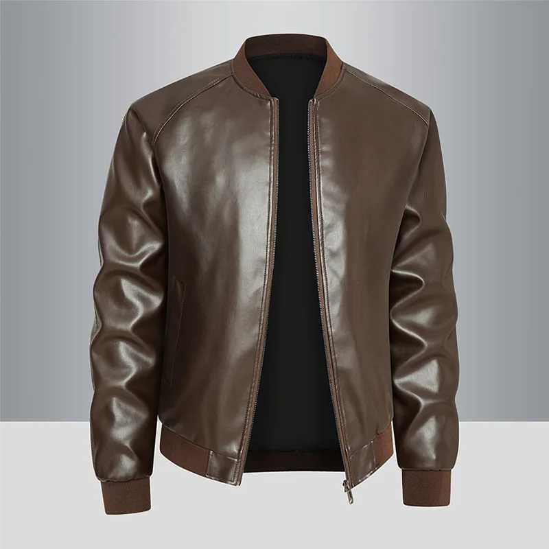 2025 mens autumn locomotive standup collar casual handsome PU leather jacketT251029