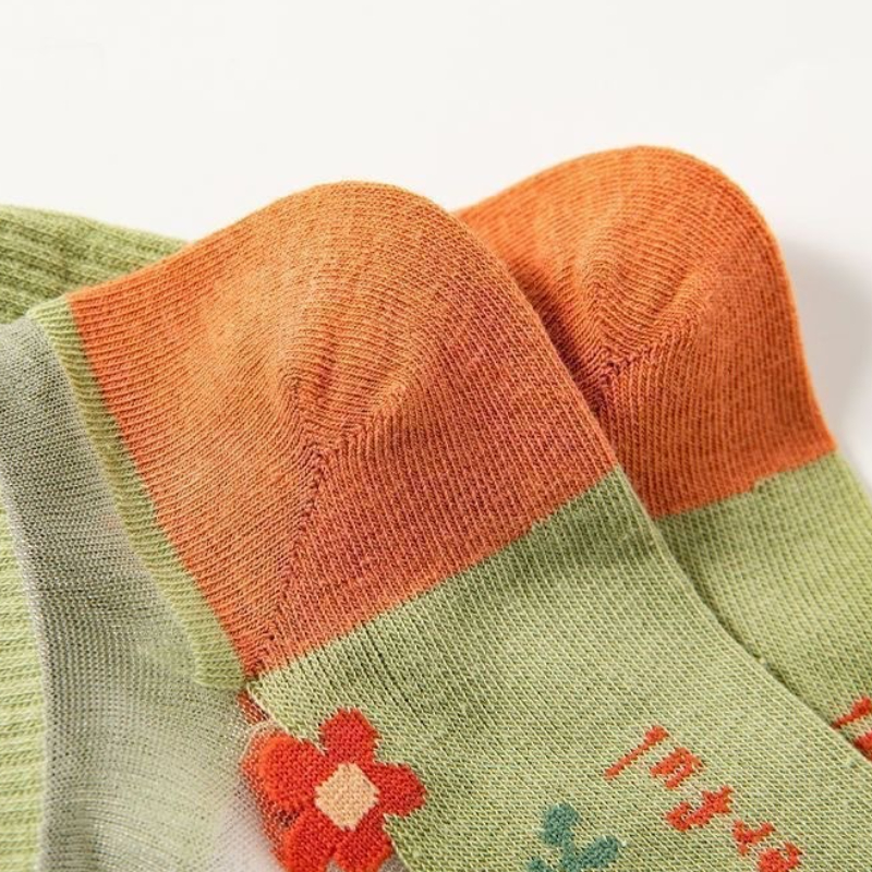 OC511001 Summer Thin Socks for Female Students Short Boat Socks Anti Hook Breathable Sweat Absorbing Sweet Plant Flower Pattern