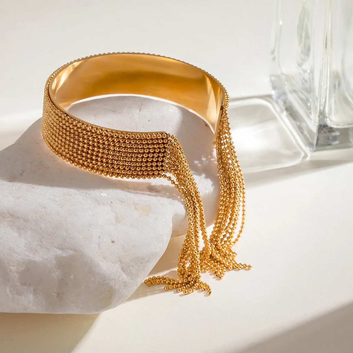 18k Gold Plated Stainless Steel Fashionable And Personalized Round Tassel Bangle Cuff Bracelet Bijoux Femme Waterproof Jewelry 251028