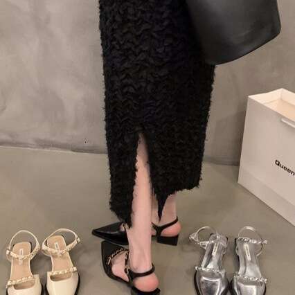 Chunky Heel Silver Closed-Toe Sandals Fairy 2025 New Summer Elegant Designer Shoe French Mary Jane Pointed Toe Single Shoes