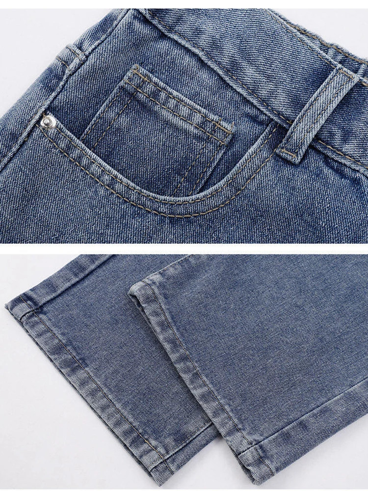 2025 Korean Mens Casual Long Jeans Classic Man Straight Denim Wideleg Pants Solid Color Light Blue Grey Black 251029