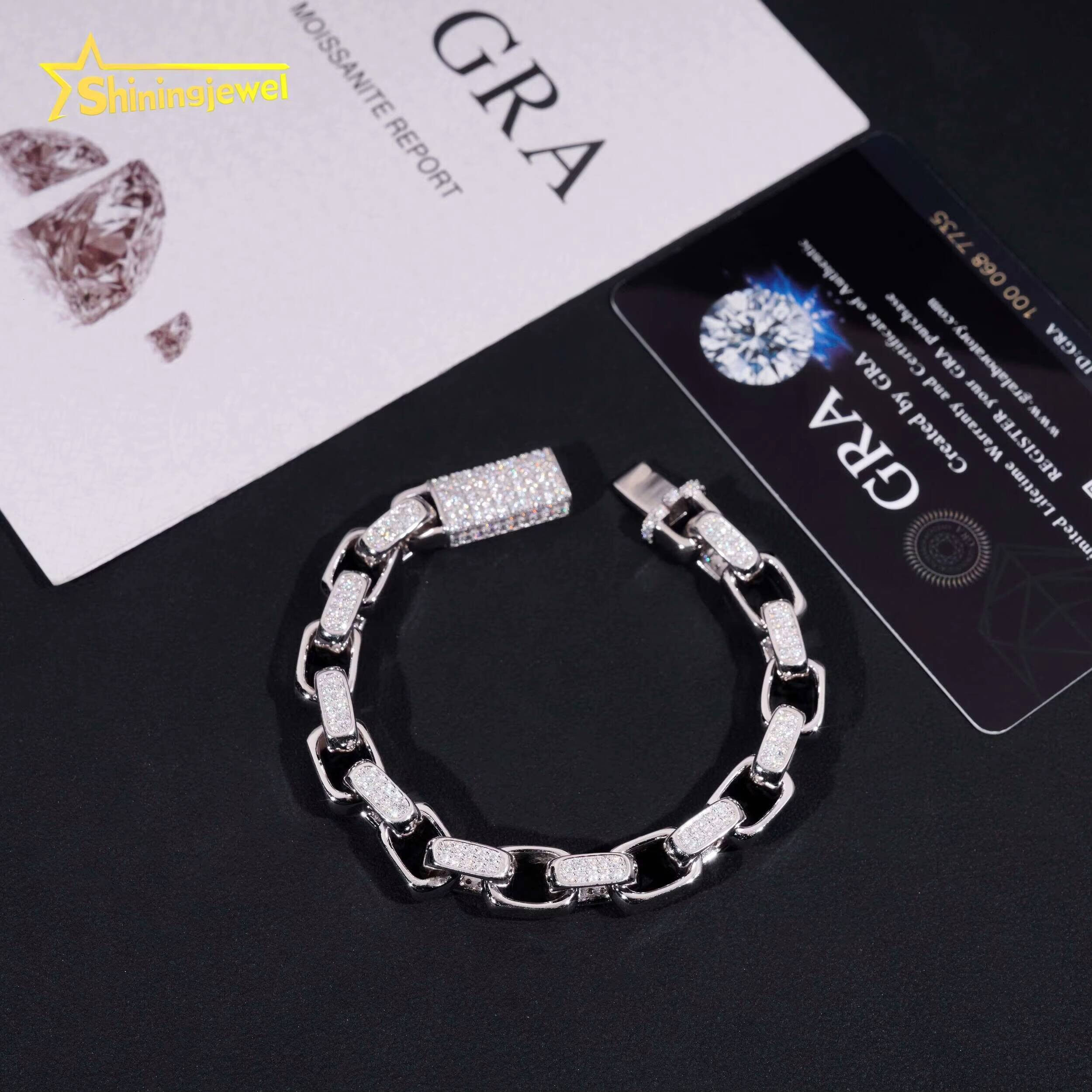 Cuban Mens Bracelet Sterling Silver 925 Luxury Gold Plated GRA Moissanite Hip Hop Cuban Link Chain Fine Jewelry