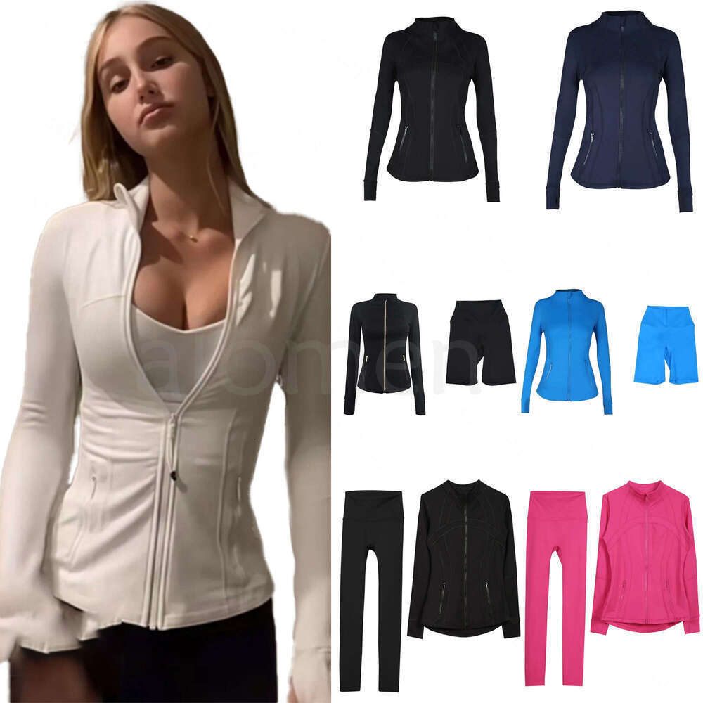 Gold Zip Jacket luluity lemonism set Cropped Full Length Jacket Leggings Workout Set Gym Clothing Women Jacket Sweatshirt set luluity lemonism jackets brand