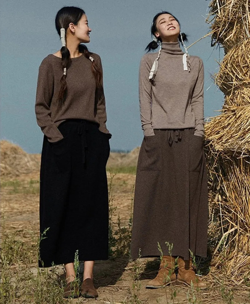 25 arrivals womens 100 wool skirts womens autumn and winter long loose and comfortable knit bottoming cashmere skirts 251028
