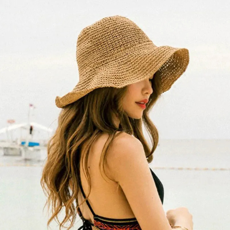 Womens Floppy Straw Sun Hat Foldable Packable Roll up Wide Brim Beach Caps Summer Vacation Sun Hat for Women 251029