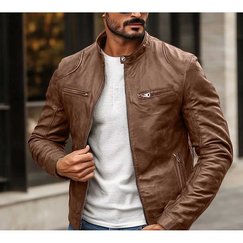 Foreign trade mens clothing mens leather jacket mens youth stand collar punk mens motorcycle leather jacketT251029