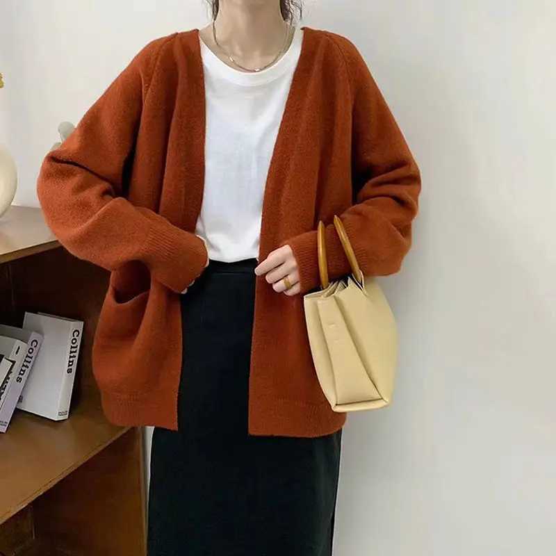 2025 New Thick Knitted Sweater Cardigan Women Loose Oversized V Neck Spring Coat Casual OutwearT251028