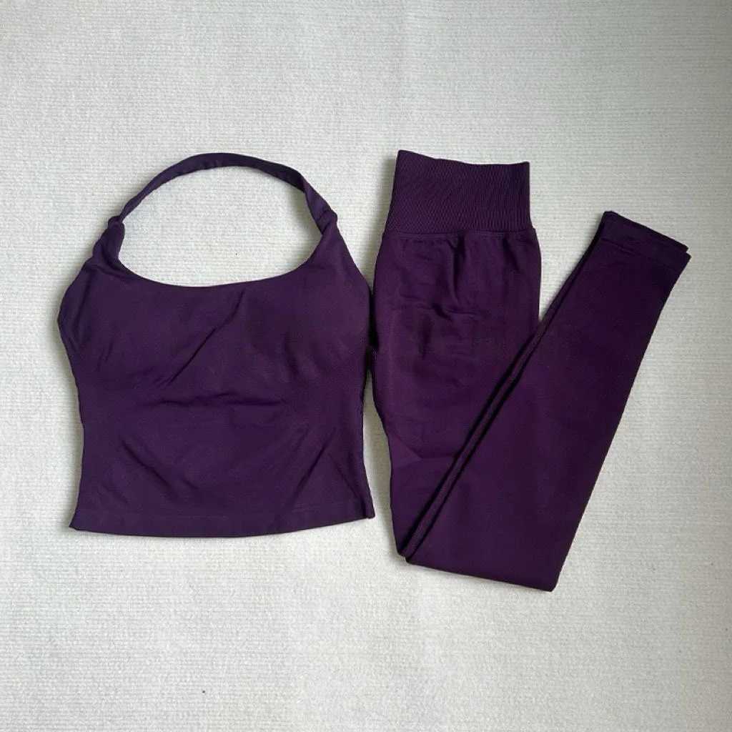 DFyoga two pieces yoga outfits clothing pants set woman Halter Top sports leggings pant Gym workout sets pilates clotheXJ251029