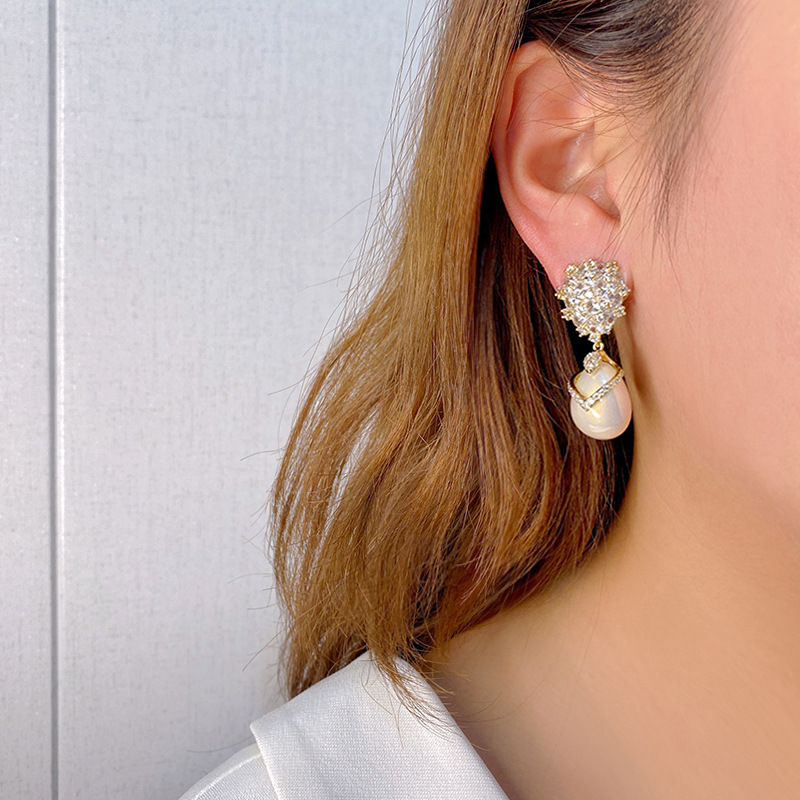 Choucong Sparkling Handmade Dangle Earrings Luxury Jewelry 925 Sterling Silver Fill White 5A Cubic Zircon CZ Diamond Gemstones Lab Pearl Women Drop Ea