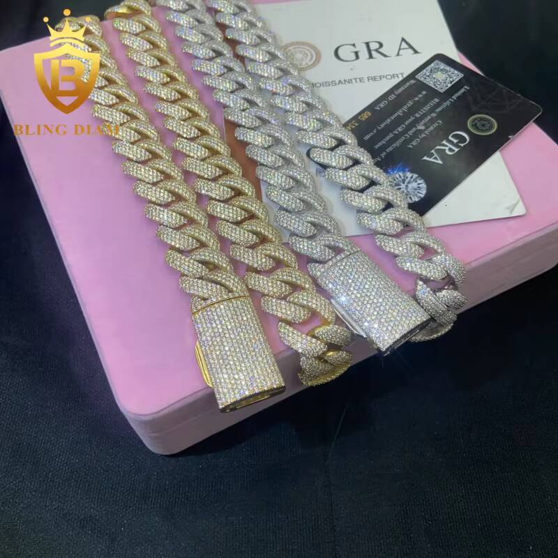 In Stock HipHop Style S925 Moissanite Cuban Chain 20MM Pass Diamond Tester VVS Iced Out Moissanite Necklace Chain Silver GRA