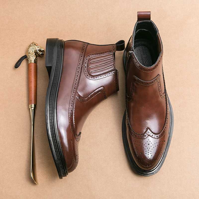 Mens Low Cut Leather Shoes Trendy and Versatile Going Out Thick Soled Fashionable Short Boots and Formal Boots Are Waterproof Z251029