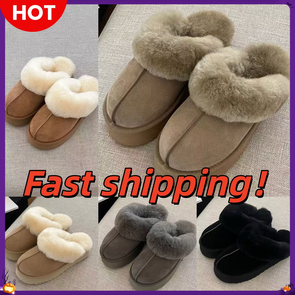 Womens Tazz Slippers Tasman Fur Slides Designer Classic Ultra Mini Platform Boot Chestnut Mustard Seed Sand Slip-on Suede Wool Comfort Winter Suede