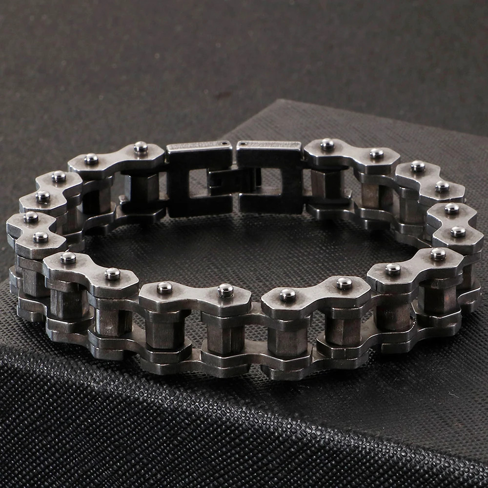 Heavy Stainless Steel Cross Bracelet Men 23CM Long 1M Wide Bicycle Chain Mens Bracelets Accessories Vintage Biker Jewelry 251028