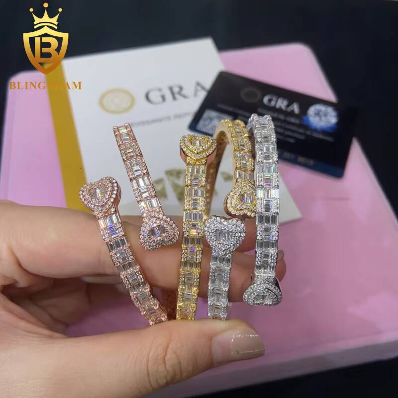 Hot Saling Hip Hop Style Bangles 925 Sterling Silver Iced Out VVS Moissanite Bracelet Pass Diamond Tester with GRA Certification