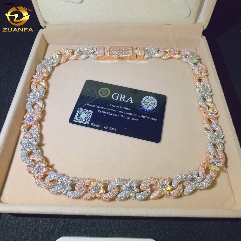 Pass the Diamond Tester D Color VVS Moissanite Diamond Sterling Silver 925 Cuban Link Chain Moissanite Cuban Link Necklace