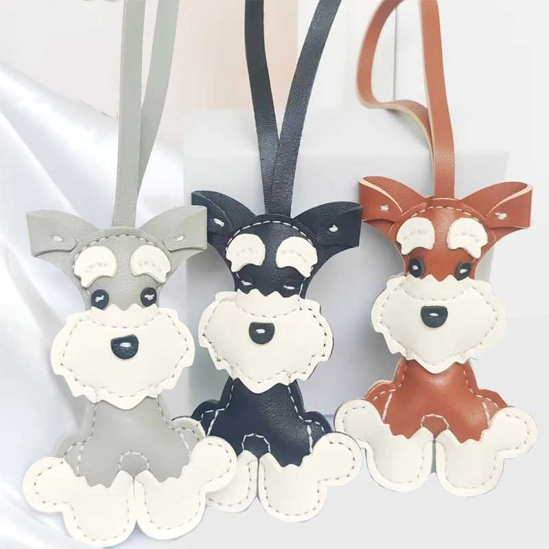 cute kawaii Schnauzer Dog Keychain PU Leather Animals trendy Keyring Hanging Ornament Backpack Handbag Charm pendant for WomenW251029