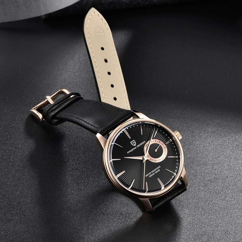 PAGANI DESIGN Men's Watch Leather Strap Simple Design Calendar Day Small Pointer PD-1654