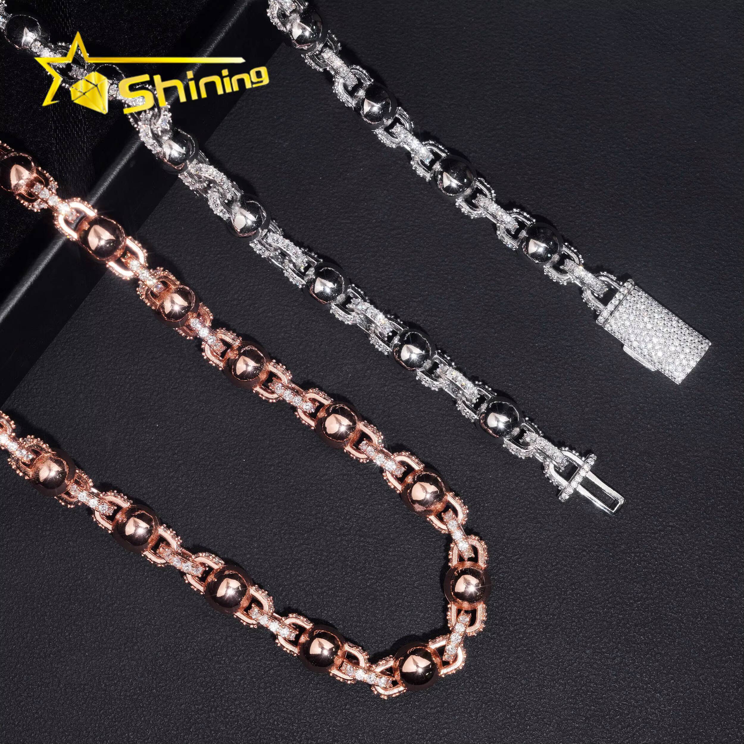 Popular 925 Sterling Silver 8mm Ball Chain Link Hip Hop Jewelry Men Women Iced Out Cuban Link Chain Moissanite Necklace
