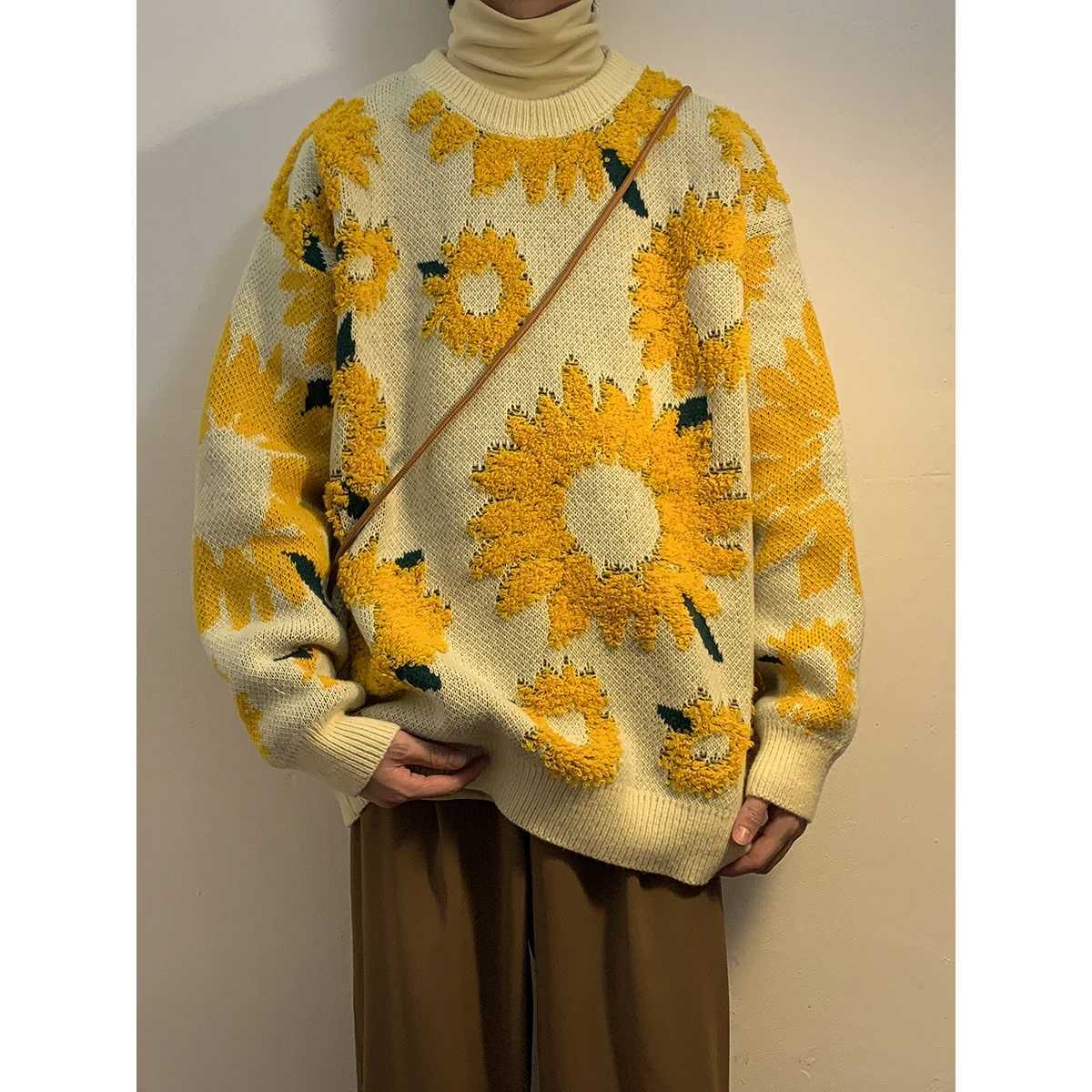 2024 Sweater Winter Sunflower Warm Sweaters Fashion Male ONeck Pullovers Sweater Men Loose Casual Sweater Thick Knitted Unisex J251029