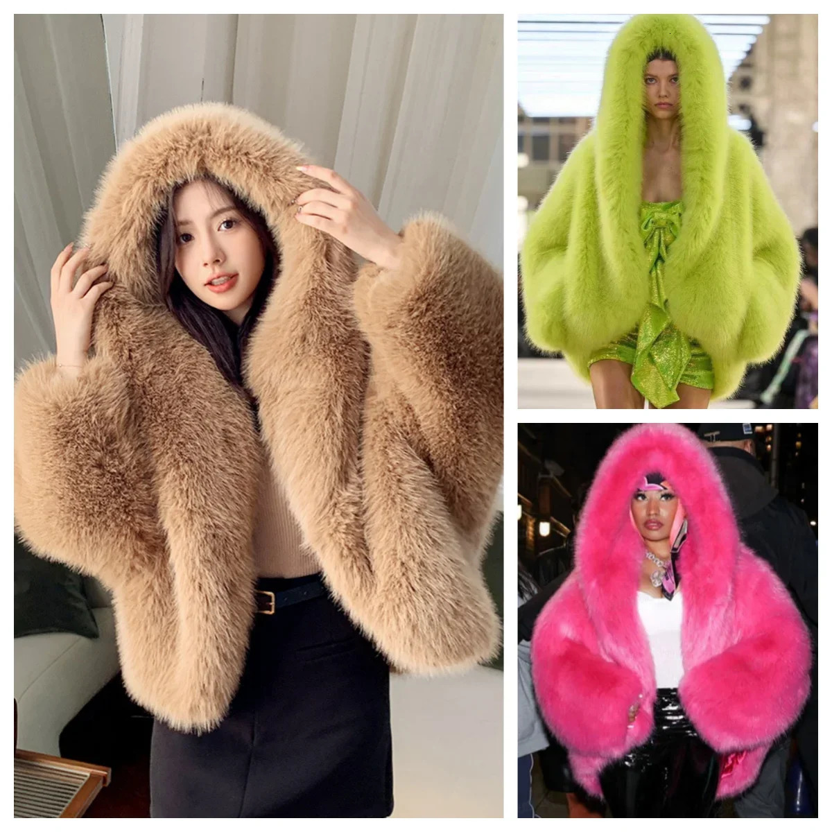 Women Faux Fur Coat Fashion Warm Winter Furry Long Sleeve Hooded Female Coats Loose Fluffy Short Fur Jacket Ladies Outwear 251029