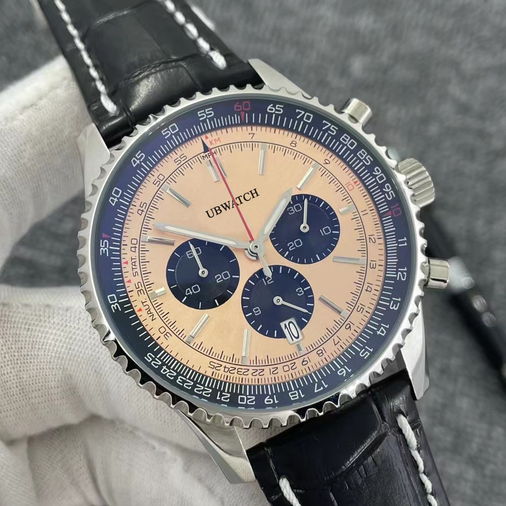 Luxury B1 Quartz VK chronometer Navi timer Stainless Steel Brown Dial Mens Watches Stainless Steel