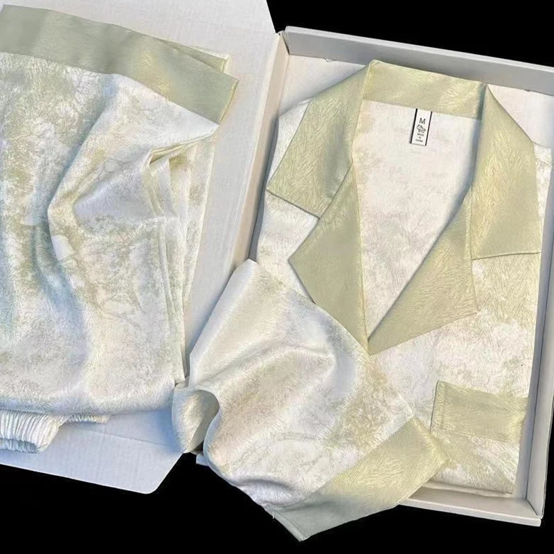 Ice Silk Women Pajama Lapel Button Cardigan Outfits for 2 Piece Set Fashion Printing Clothes 251029