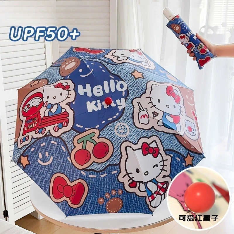 Sanrio Sanrio Hello Kitty Automatic Umbrella Creative Highvalue Cute Printed Thickened Strong Black Rubber Sunscreen Sunshade Umbrella L251029
