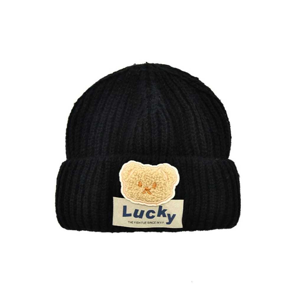 Baby Cartoon Hat Kids Lucky Bear Knitted Hat Soft Thick Solid Color Winter Hat Student Winter Hat with Earmuffs Childrens Gifts251028