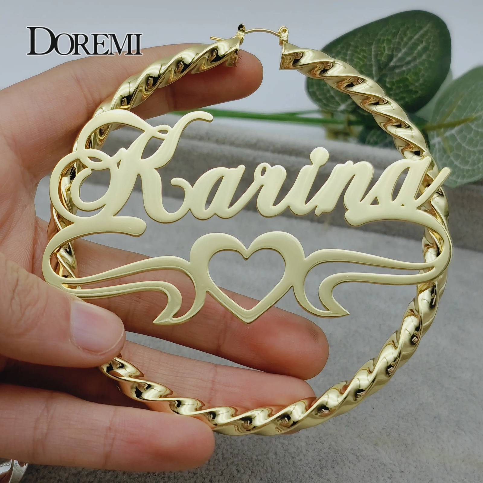 DOREMI 30507090MM Custom Name Earring Big Hoops Cat Character Stainless Hip Hop Style Earrings for Women Gift 251013