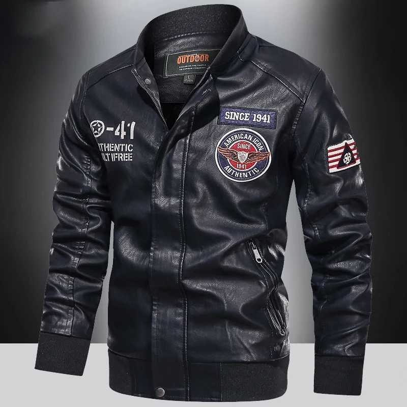 Spring and Autumn Mens Motorcycle Suit Leather jacket Color blocking American baseball collar pilot casual PU leather jacketT251029