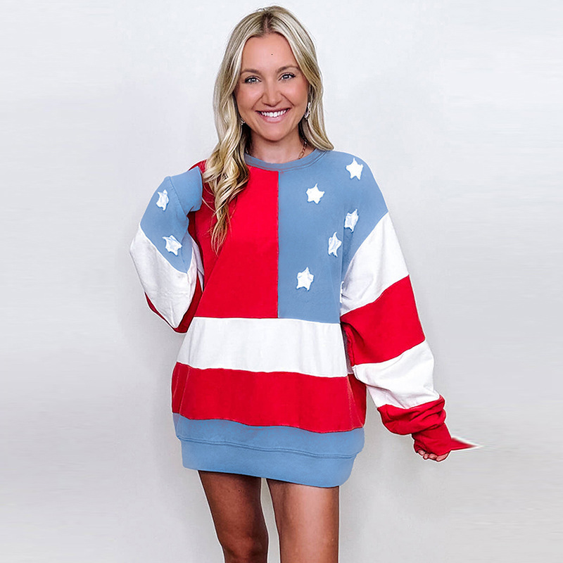 Designer fashion color blocked round neck pullover for women's autumn new loose long sleeved top