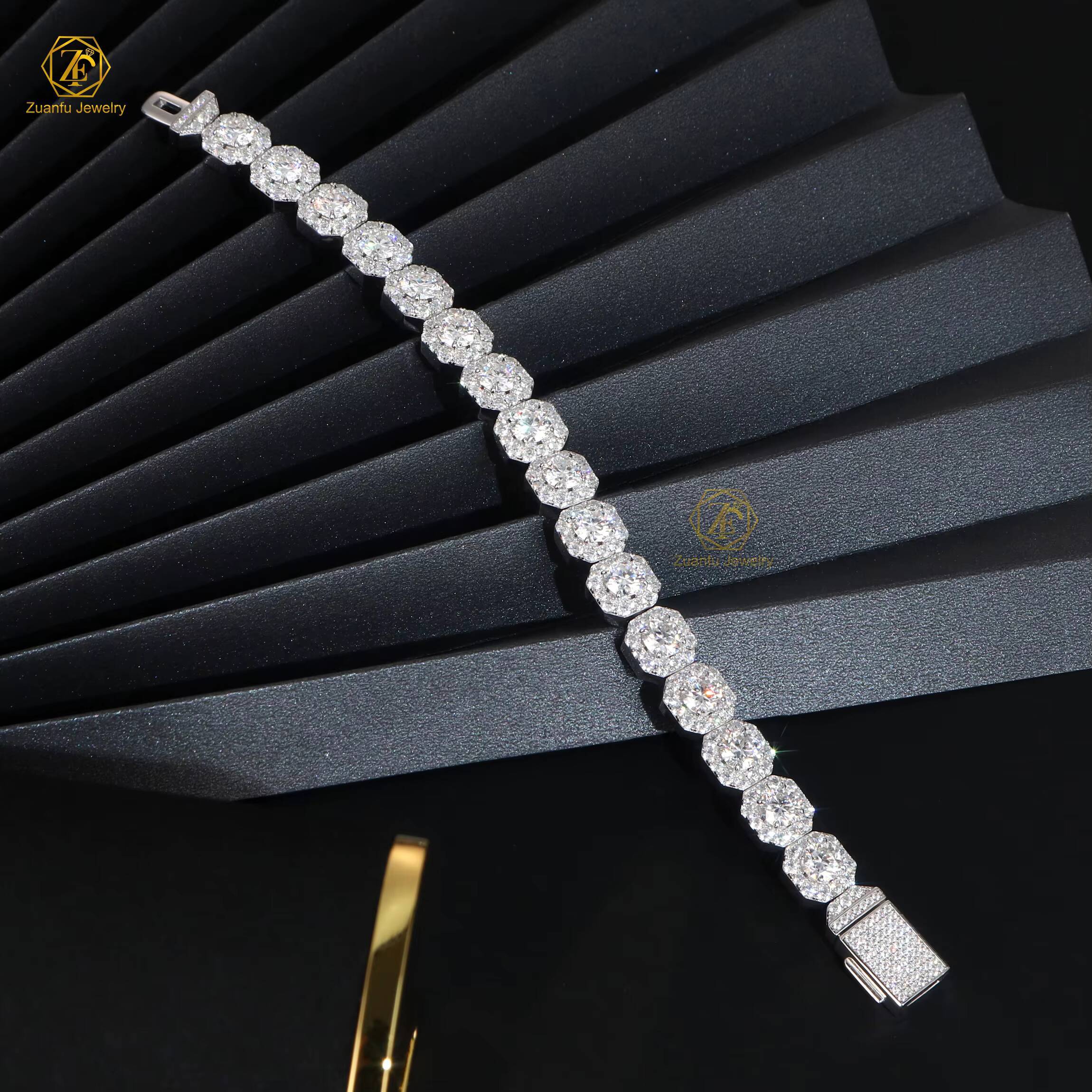 Luxury S925 Silver Diamond Tennis Bracelet Men Women Hiphop Big Size Bling Square Moissanite Chain Bracelet Fine Jewelry
