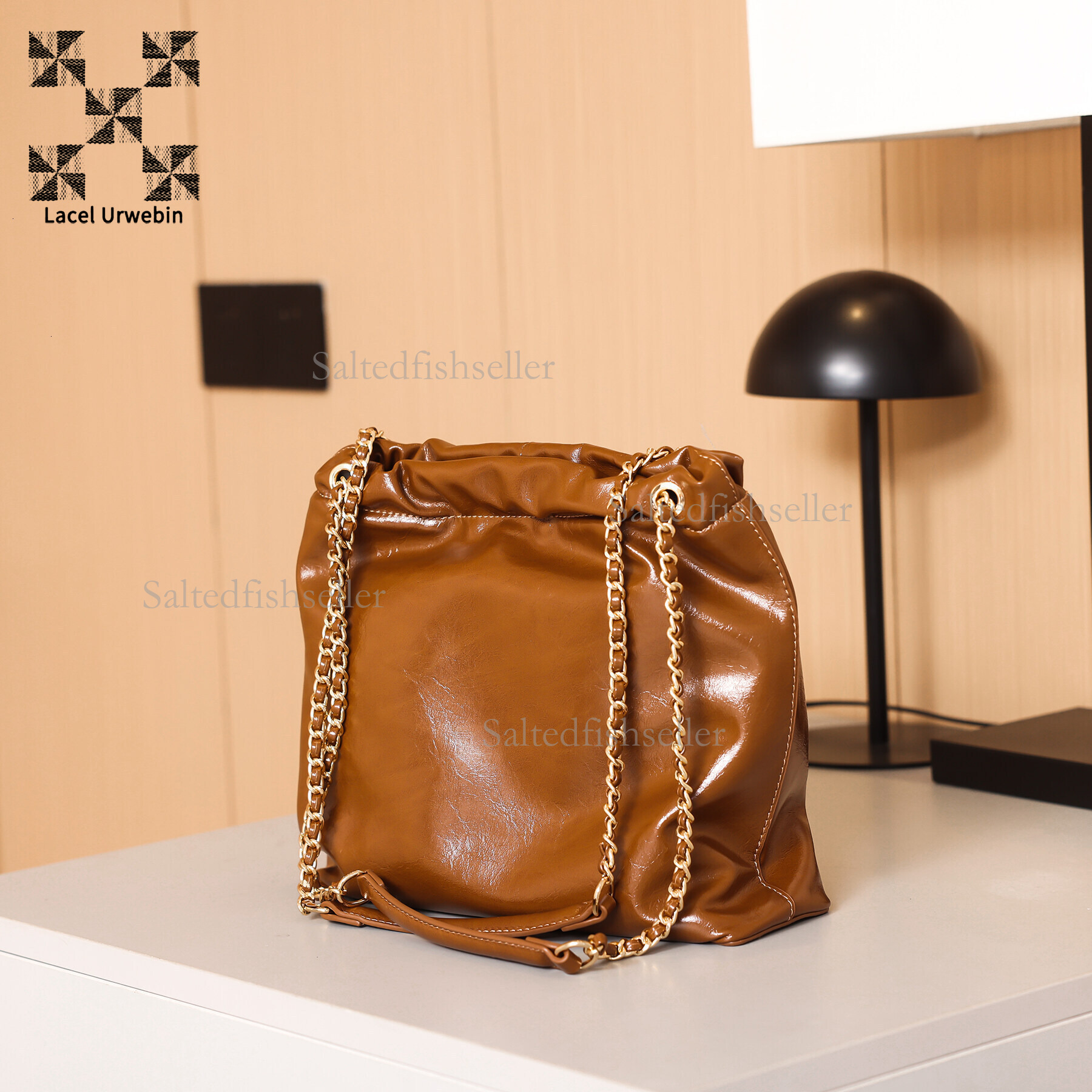 Lacel Urwebin Designer Women's Underarm Shoulder Bag Fashion Chain Drawstring Large Capacity Bucket Bag Simple Suede Handbag Trendy Brand Versati