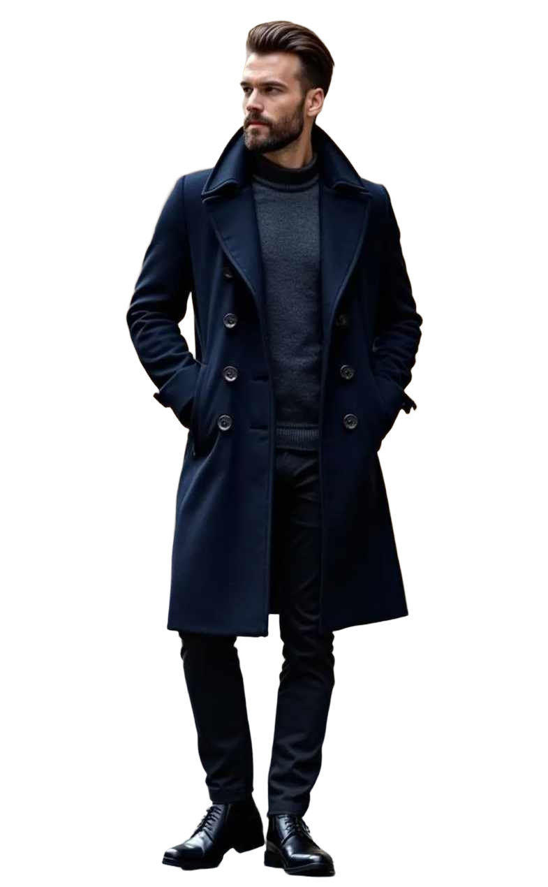 Classic Men's Overcoat Double-Breasted Wool Blend Long Coat Autumn Winter Street Fashion Outdoor Warm Customized trajes para hombre