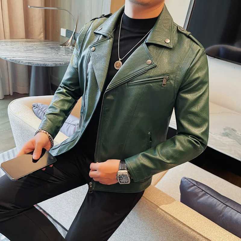 Vintage Leather Jacket for Men Fashion Zipper Motorcycle Bike Jacket Fashion Streetwear Social Casual Lapel PU Leather CoatsT251029
